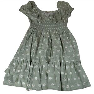 Altar’d State Women’s Large Sun Mini Dress Daisy Floral Linen Blend Green Yellow